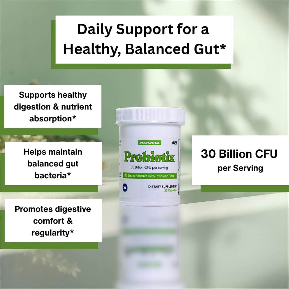 Probiotix – 12 Strain Probiotic + Prebiotic Fiber, 30 Billion CFU | Gut Health & Digestive Balance | Gas & Bloating Support | Immune System Reinforcement | Gluten, Soy & Dairy Free – 30 Capsules XoomaAu supplements