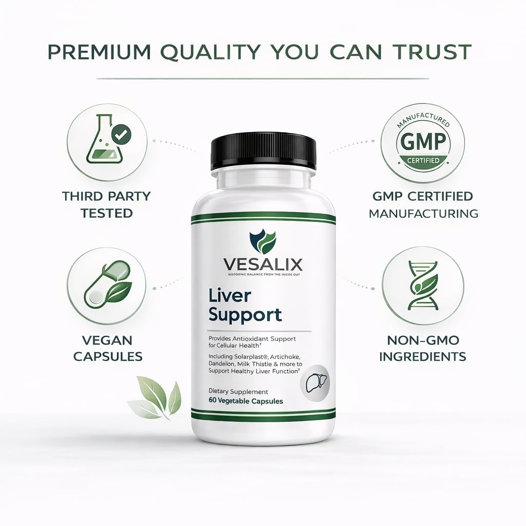 VESALIX Liver Support Supplement for Adults 40+ – Milk Thistle, Artichoke & Dandelion with Digestive Enzymes – Supports Digestion & Cellular Health – 60 Vegetarian Capsules VESALIXAu supplements