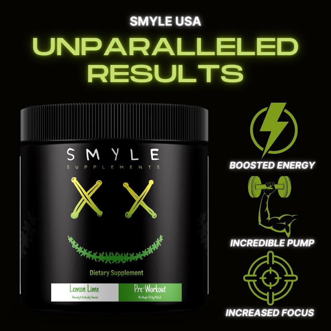 Smyle USA Pre-Workout Powder Lemon Lime - Pre Workout Energy with 400mg Alpha Smyle SupplementsUS supplements