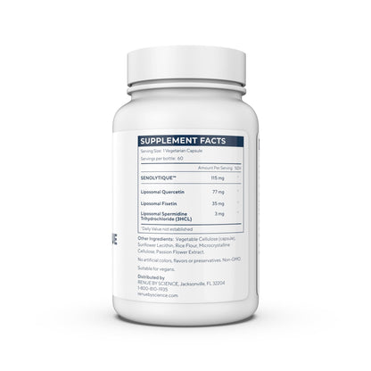 Renue By Science Senolytique Senolytic Supplements | 60 Capsules with Fisetin (35mg) Quercetin (78mg) & Spermidine (3mg) per Serving | Liposomal Formula | Manufactured in The USA & Third-Party Tested Renue By ScienceUS supplements