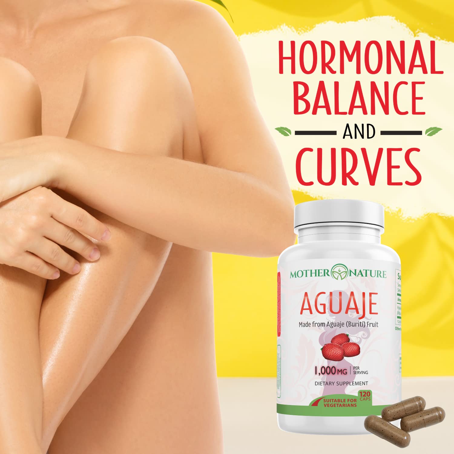 Mother Nature Aguaje Curves Capsules for Women, 1000mg (120ct), Natural & Sustainably Sourced Aguaje Fruit from Peru for Female Health, Hormone Balance, Curve Enhancer, Vegan, Non-GMO & Gluten-Free Mother Nature Organics Superfoods for Organic LivingAu supplements