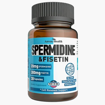 Spermidine & Fisetin Supplement - 20mg of 99% Spermidine Per Serving, 3HCL & 300mg Fisetin for Women Men Cell Renewal, Aging Defense & Longevity, Gluten Free, Non-GMO, Made in USA | 30 Veggie Caps Anven HealthAu supplements