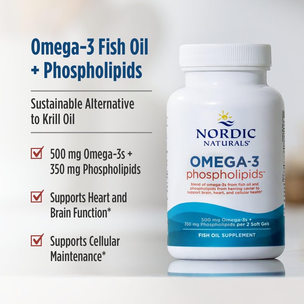 Nordic Naturals Omega-3 Phospholipids, Unflavored - 60 Soft Gels - 500 mg Omega-3 & 350 mg Phospholipids - Heart & Brain Health - Small, Easy-to-Swallow Soft Gels - Non-GMO - 30 Servings Nordic NaturalsAu supplements