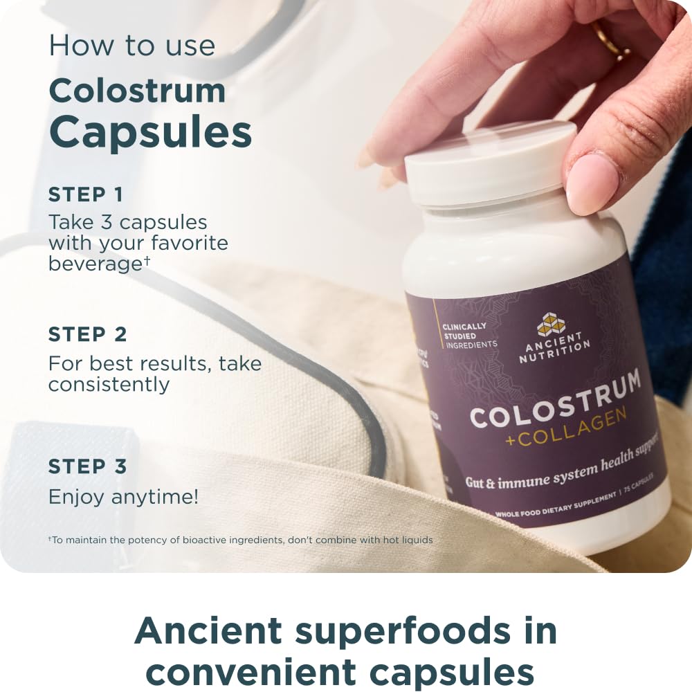 Ancient Nutrition Colostrum Superfood + Collagen, Grass Fed Bovine Colostrum, Fermented Eggshell Membrane Collagen, Supports Healthy Gut