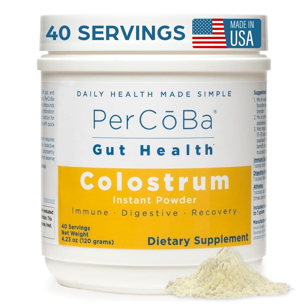 Colostrum Supplement for Gut Health, Bloating, Hair Growth, Muscle Recovery, Immune Support - Unflavored Bovine Colostrum Powder Made in USA, Non-GMO, Gluten Free, 120 Grams Per Serving - 40 Servings PERCOBAAu supplements