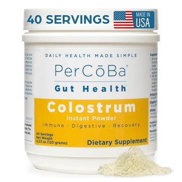 Colostrum Supplement for Gut Health, Bloating, Hair Growth, Muscle Recovery, Immune Support - Unflavored Bovine Colostrum Powder Made in USA, Non-GMO, Gluten Free, 120 Grams Per Serving - 40 Servings PERCOBAAu supplements