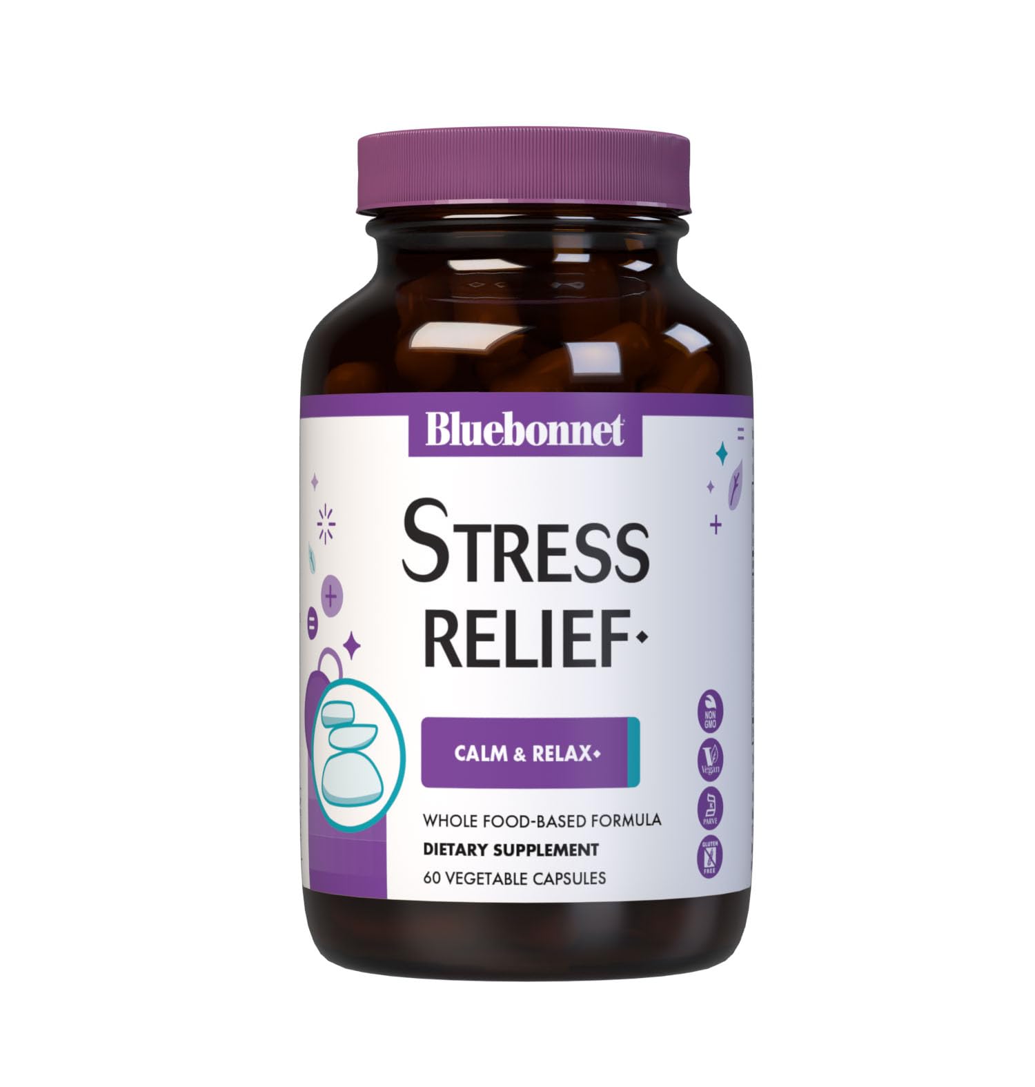 BlueBonnet Targeted Choice Stress Relief Whole Food Based Ashwagandha Extract, L-Theanine, Lemon Balm, Rhodiola Relaxing Calm Mood Supplement for Women & Men - Non-GMO, Vegan - 60 Vegetable Capsules BlueBonnetAu supplements