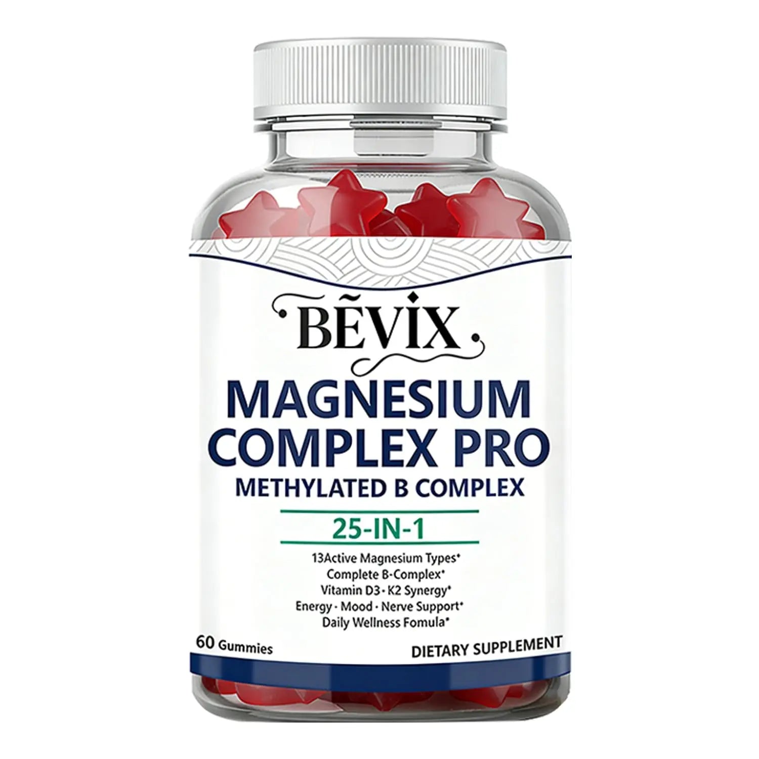BEVIX Magnesium Complex Gummies with Methylated B Complex Magnesium Glycinate Citrate Malate Taurate Gluconate Aspartate Carbonate D3 K2, Magnesium for Relaxation Energy & Nerve, 60 Gummies BEVIXAu supplements