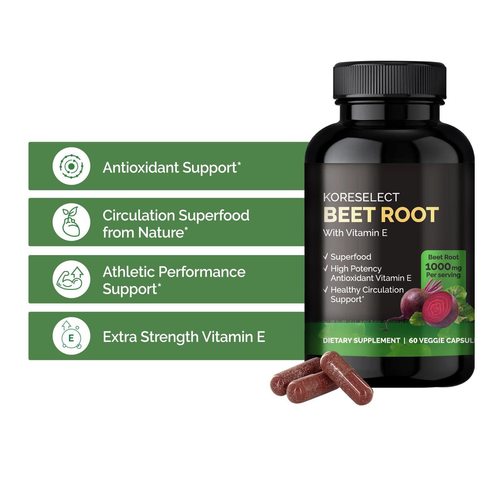 KORESELECT Beet Root & Tart Cherry Capsules 16,000mg Capsules Bundle for Nitric Oxide KORESELECTAu supplements