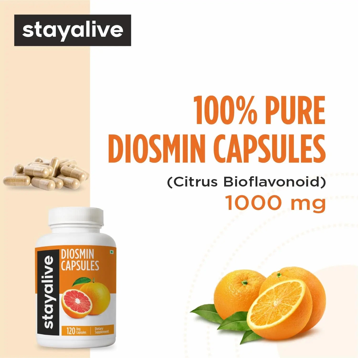 STAY ALIVE Pure Diosmin Complex 1000mg Formula, 120 Capsules, Citrus Bioflavonoids Rich Fruit Extract, 2 Month Supply, 100% Vegetarian, Non-GMO & Gluten Free Diosmin Supplement STAY ALIVEAu supplements