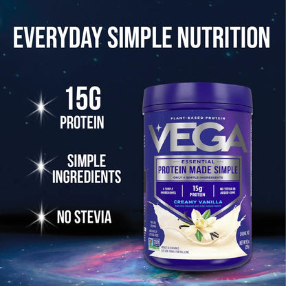Vega Protein Made Simple Protein Powder, Vanilla - Stevia Free, Vegan, Plant Based, Healthy, Gluten Free, Pea Protein for Women and Men, 9.2 oz (Packaging May Vary) VegaUS supplements