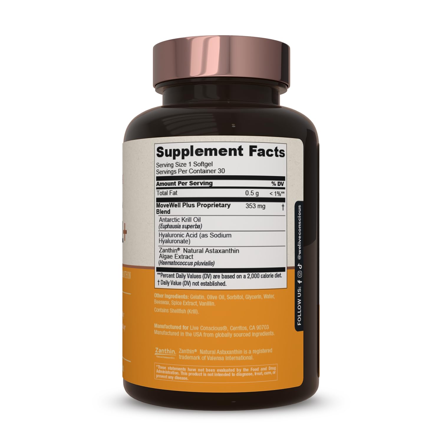 Live Conscious Joint Health Supplement - MoveWell Plus Antarctic Krill Oil, Natural Astaxanthin and Hyaluronic Acid | Outperforms Glucosamine (2 Pack) Live ConsciousAu supplements