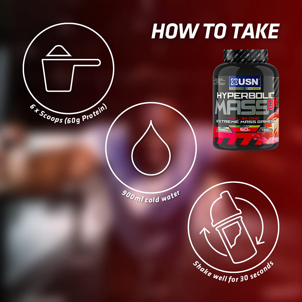 USN Hyperbolic Mass Strawberry 6kg: High Calorie Mass Gainer Protein Powder for Fast Muscle Mass USNAu supplements