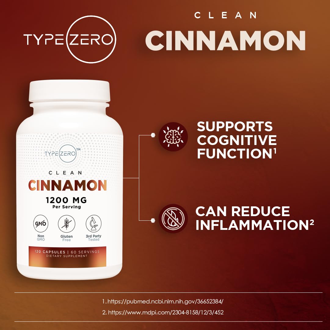 Type Zero Ceylon Cinnamon Capsules (1200mg | 120 Capsules) - Natural, Non-GMO, Gluten Free, Organic Cinnamon Bark Supplement Type ZeroUS supplements