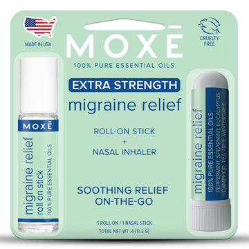 MOXE Migraine Rollon Stick & Nasal Inhaler, Fast Cooling Comfort for Headaches & Tension, Non-Medicated Soothing Vapors, Peppermint, Eucalyptus, and Other Essential Oils, Metal Roller, Made in USA MOXEAu supplements