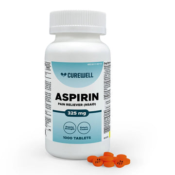 CUREWELL Enteric Coated Aspirin Tablets 325mg (1000 Count) NSAID Pain Reliever & Fever Reducer Coated Aspirin for Adults - Regular Strength for Headache Arthritis Menstrual & Muscle Pain CUREWELLAu supplements