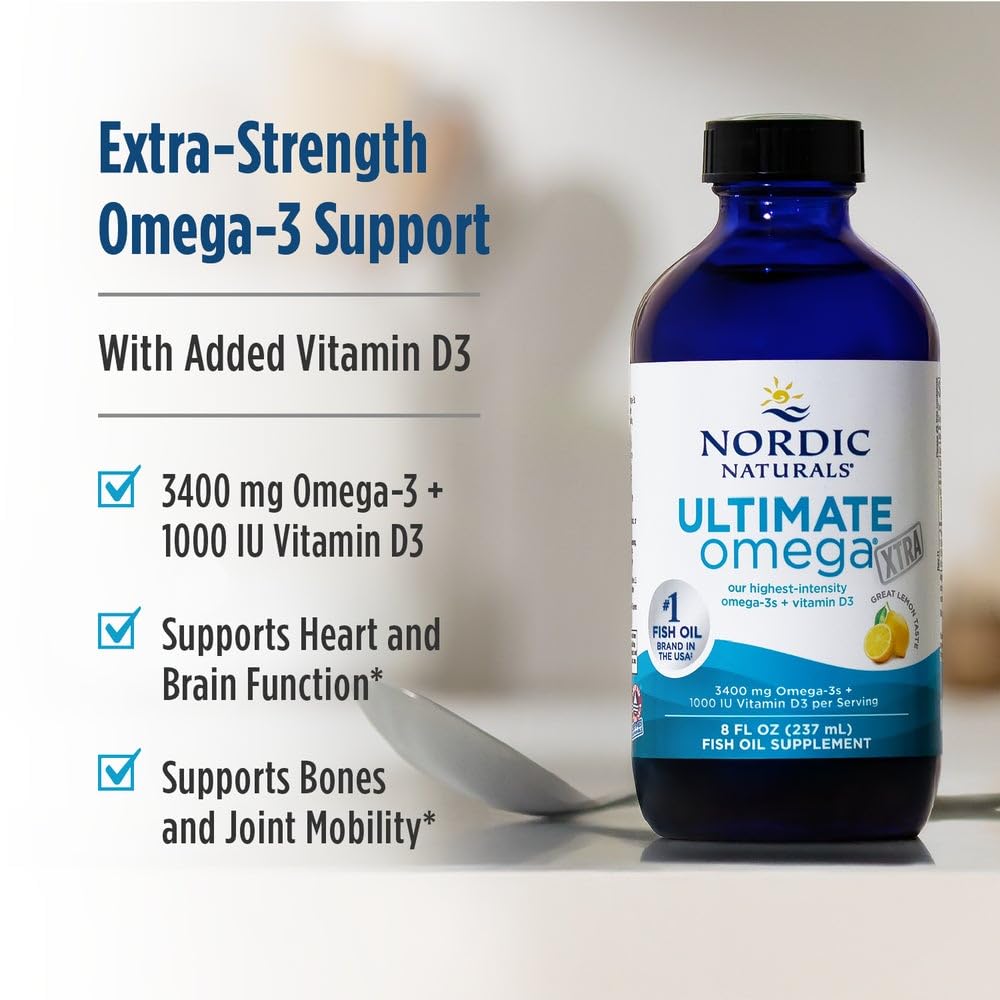 Nordic Naturals Ultimate Omega Xtra Liquid, Lemon Flavor - 8 oz - 3400 mg Omega-3 + 1000 IU Vitamin D3 - EPA & DHA - Brain, Heart, Joint, & Immune Health - Non-GMO - 48 Servings Nordic NaturalsAu supplements