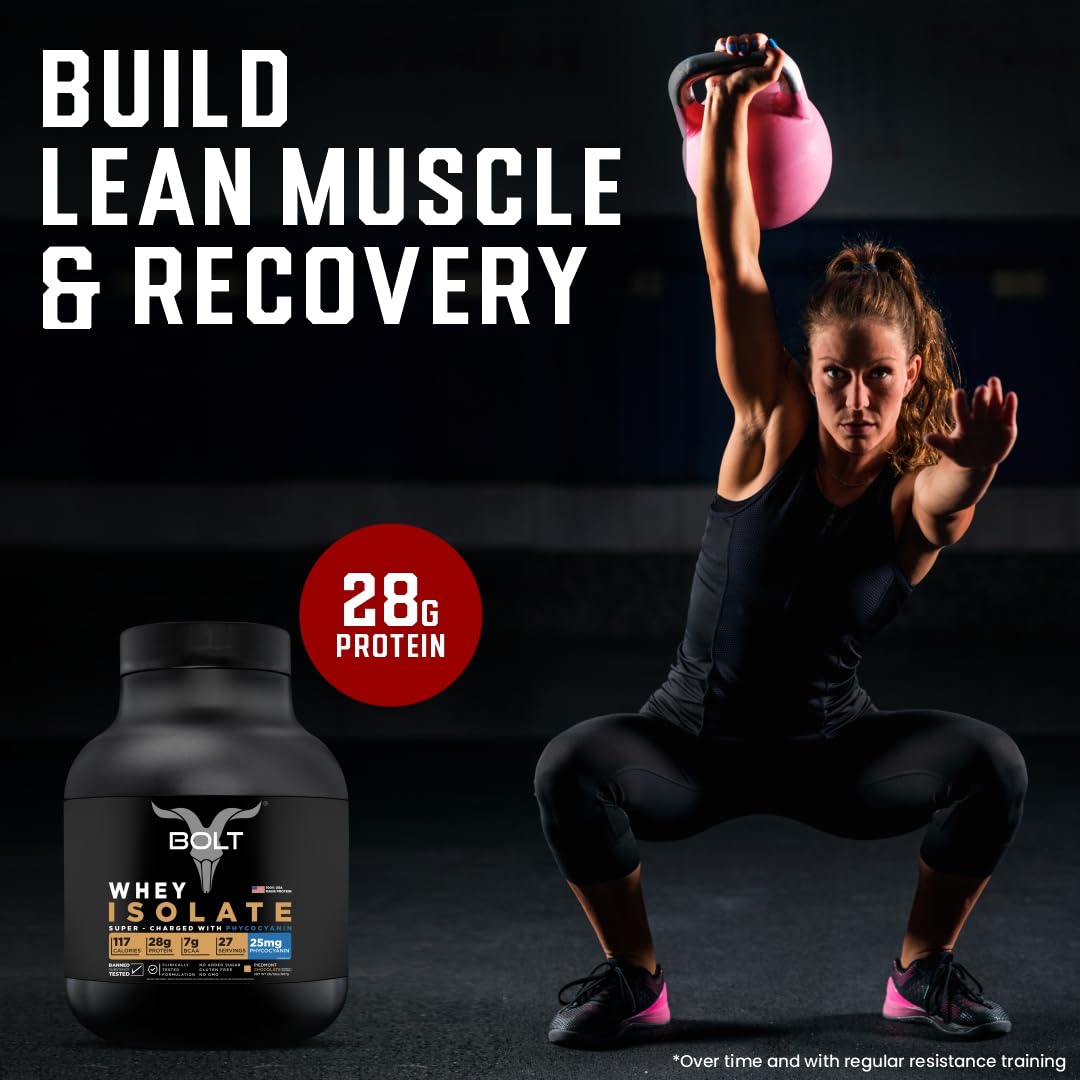 Bolt Nutrition Whey Isolate Protein Powder | with Superfood Phycocyanin | Muscle Strength Bolt NutritionUS supplements