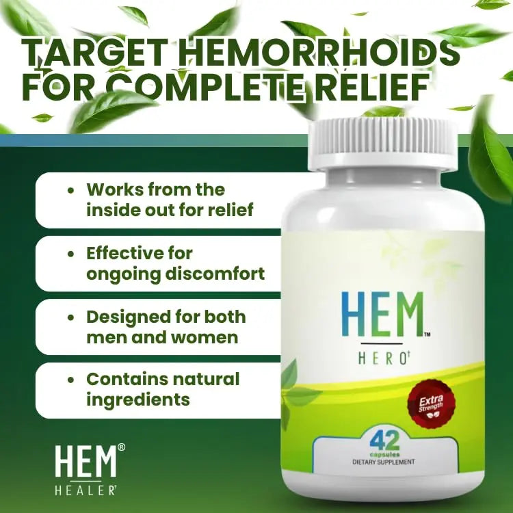 Hem Healer Hem Hero Extra Strength Hemorrhoid Treatment - Reduce Swelling, Soothe Itching & Irritation - 100% Natural - 42 Vegetarian Capsules Hem HealerAu supplements