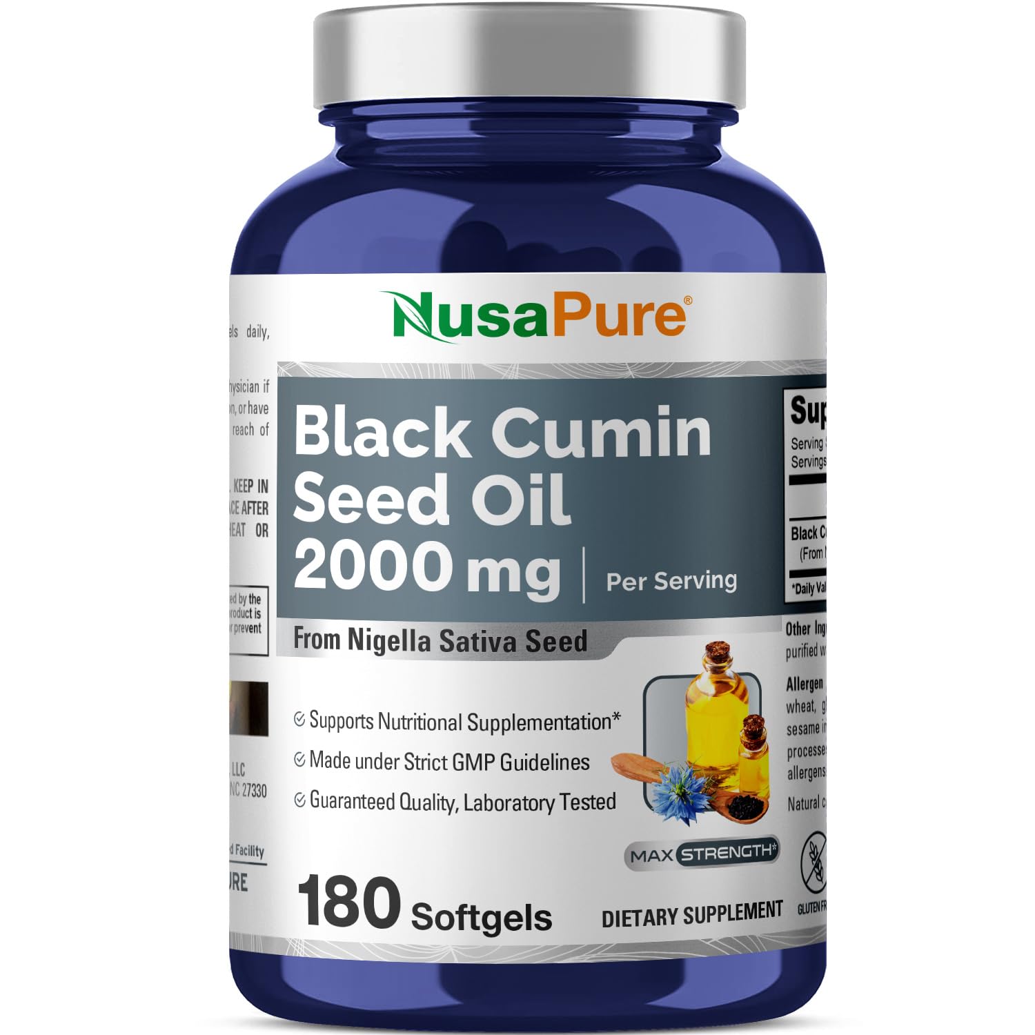 NusaPure Black Seed Oil 2000mg per Serving - 180 Softgel Caps (Non-GMO, Gluten-Free) Cold-Pressed Nigella Sativa NusaPureAu supplements