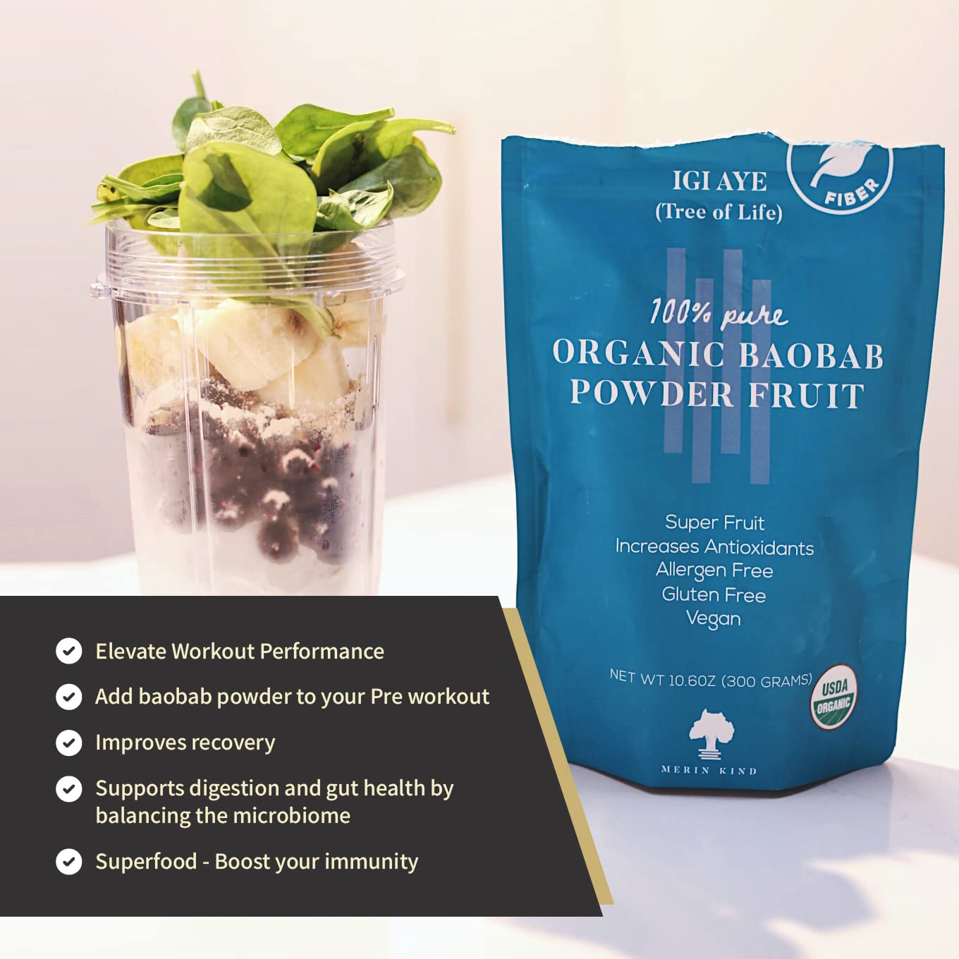 MERIN KIND Organic Baobab Powder - Prebiotic Fiber Supplement MERIN KINDUS supplements