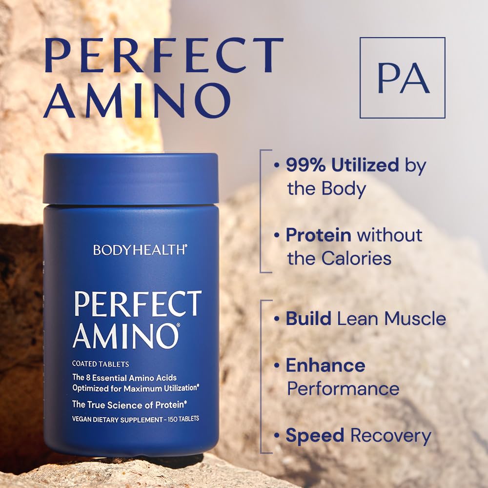 BodyHealth PerfectAmino (150 ct) Easy to Swallow Tablets, Essential Amino Acids Supplement with BCAAs, Vegan Protein for Pre/Post Workout & Muscle Recovery with Lysine BodyHealthUS supplements