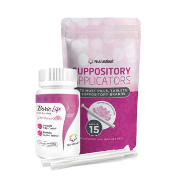NutraBlast Boric Acid Suppositories 600mg Bundle with Applicator, 30 Suppositories & 15 Applicators - Feminine Care - Made in USA NutraBlastUS supplements