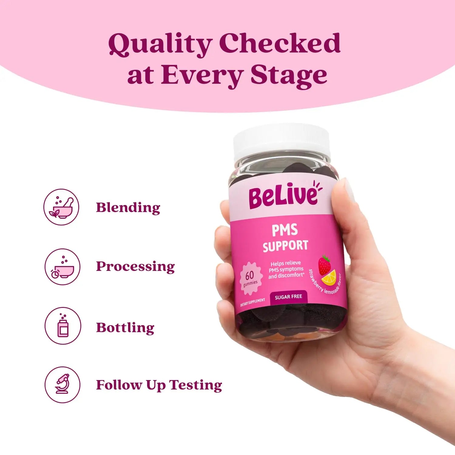 BeLive PMS Support Gummies Supplement – Helps Relieve PMS Symptoms – Hormonal Balance Mood Swings & Cramps Relief, Bloating Support – with Chaste Tree Extract - Strawberry Lemonade Flavor – 60 Count BeLiveAu supplements