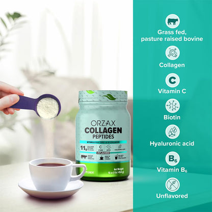 ORZAX Collagen Peptides Powder Unflavored - Hair, Skin and Nails Vitamins - Bone ORZAXUS supplements