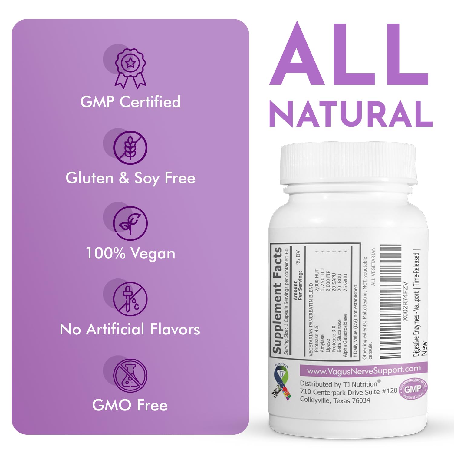 TJ Nutrition Digestive Enzymes for Sensitive Stomachs - Supports Vagus Nerve, Vegetarian Pancreatic Support, Timed Release Formula for Optimal Gut Health, Enhances Food Digestion & Gut Flora TJ NutritionAu supplements