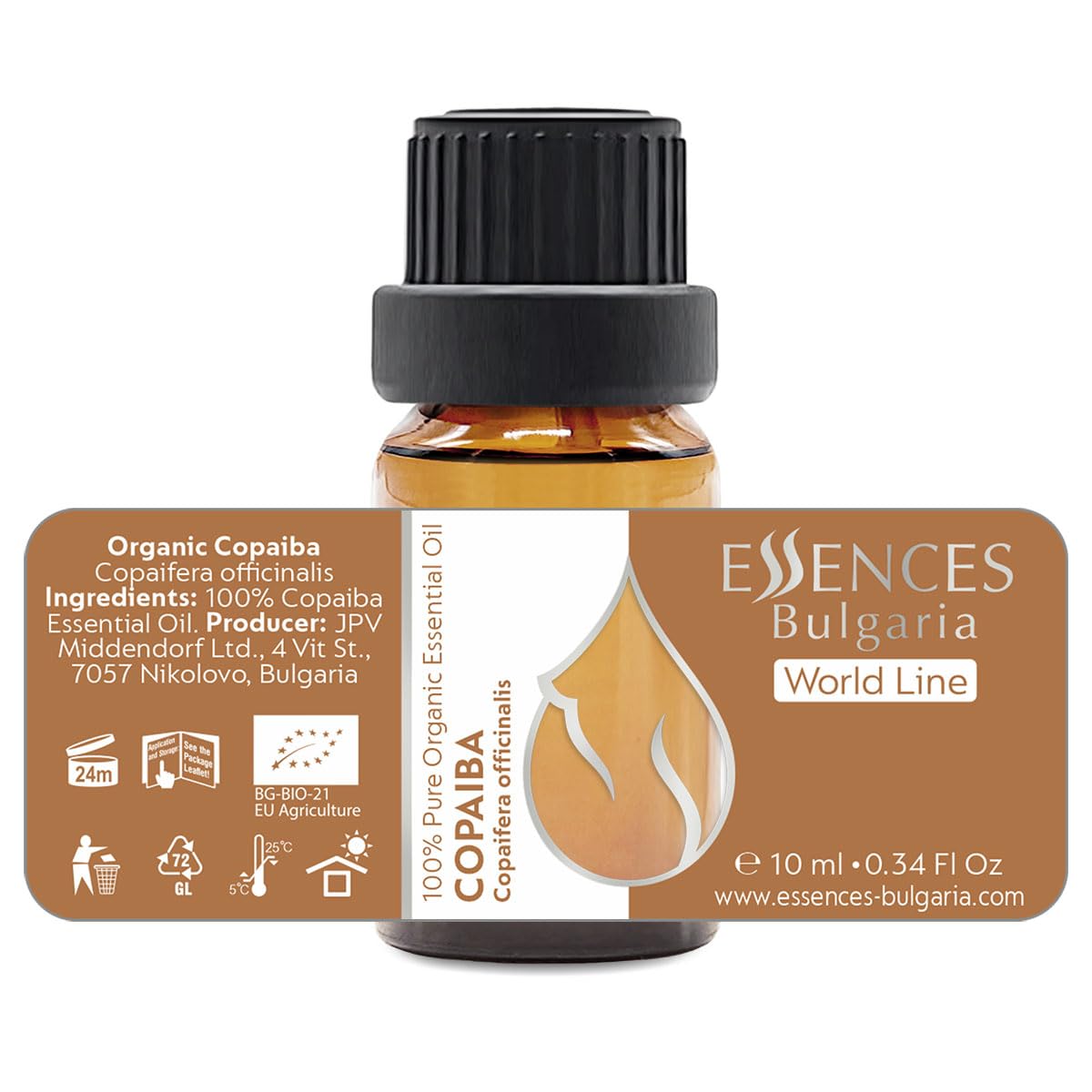 Essences Bulgaria Organic Copaiba Essential Oil 0.34 Fl Oz 10ml Copaifera officinalis - 100% Pure Natural Essences BulgariaAu supplements