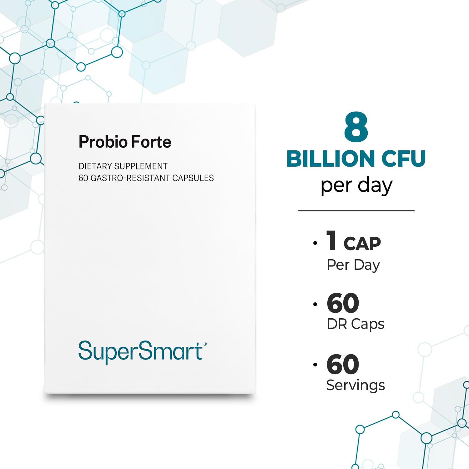 Supersmart - Probio Forte 8 Billion CFU per Capsule (Advanced Formula) - Daily Probiotics Supplement for Women & Men | Non-GMO & Gluten-Free - 60 DR Caps SupersmartAu supplements