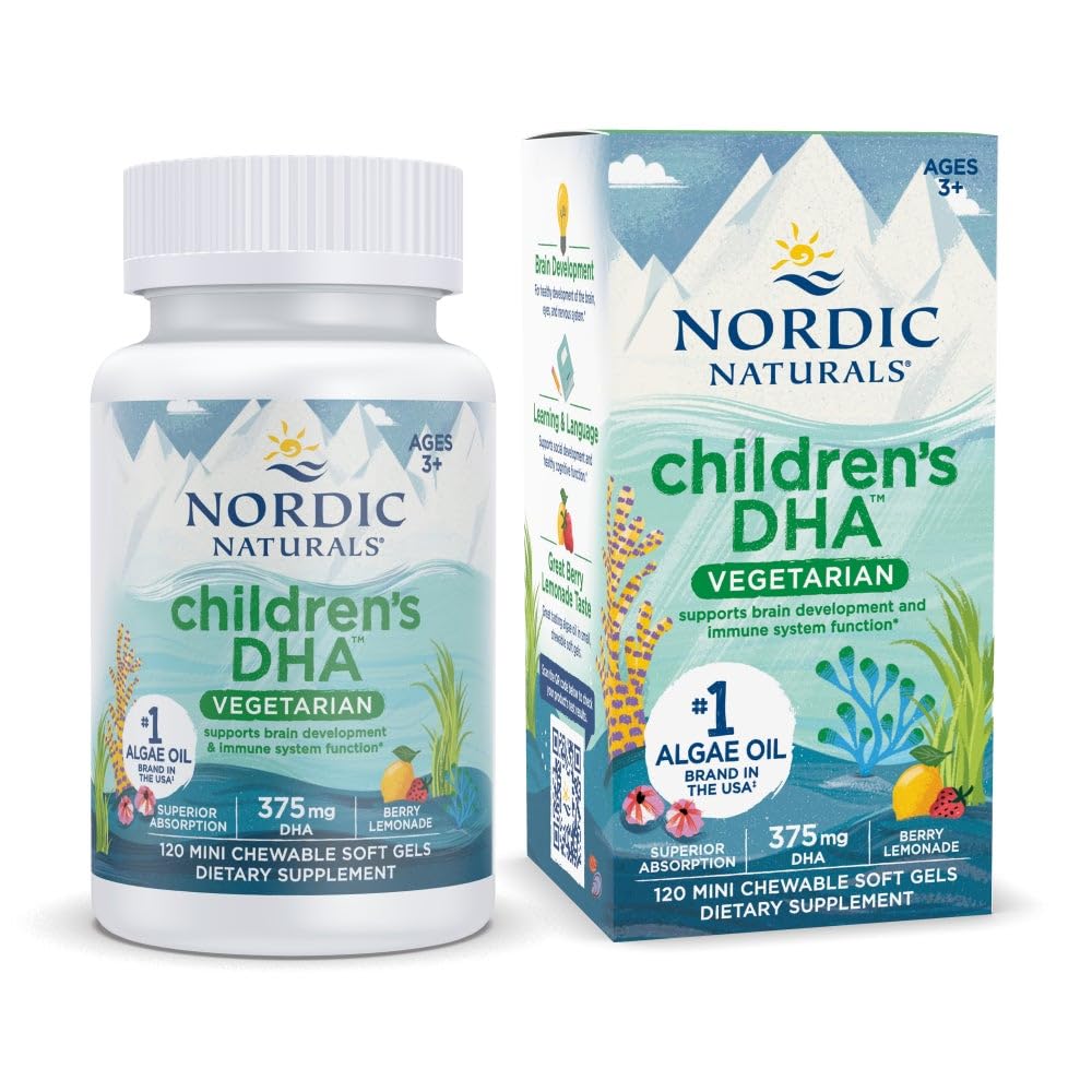Nordic Naturals Children's DHA Vegetarian - Kids DHA Omega-3 Supplement -Algae Oil - Berry Lemonade Mini Chewables - Plant-Based Formula for Ages 3+ - 120 Soft Gels - 40 Servings Nordic NaturalsAu supplements
