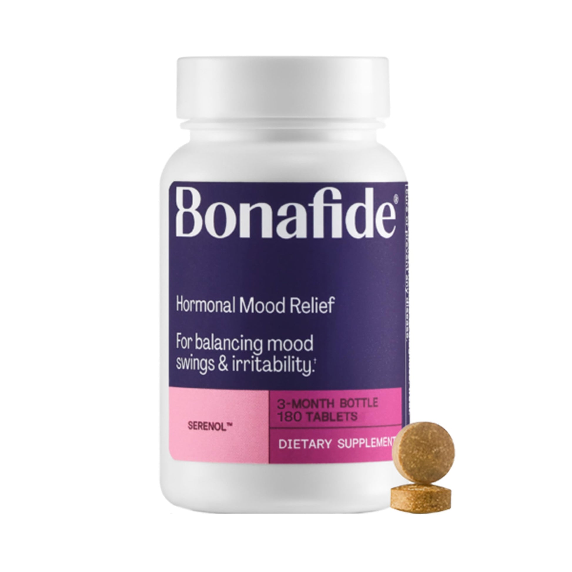 Serenol by Bonafide. Relief from Hormonal Mood Swings, Irritability, & PMS Bloating. — 3-Month Supply (180 Tablets) BonafideAu supplements
