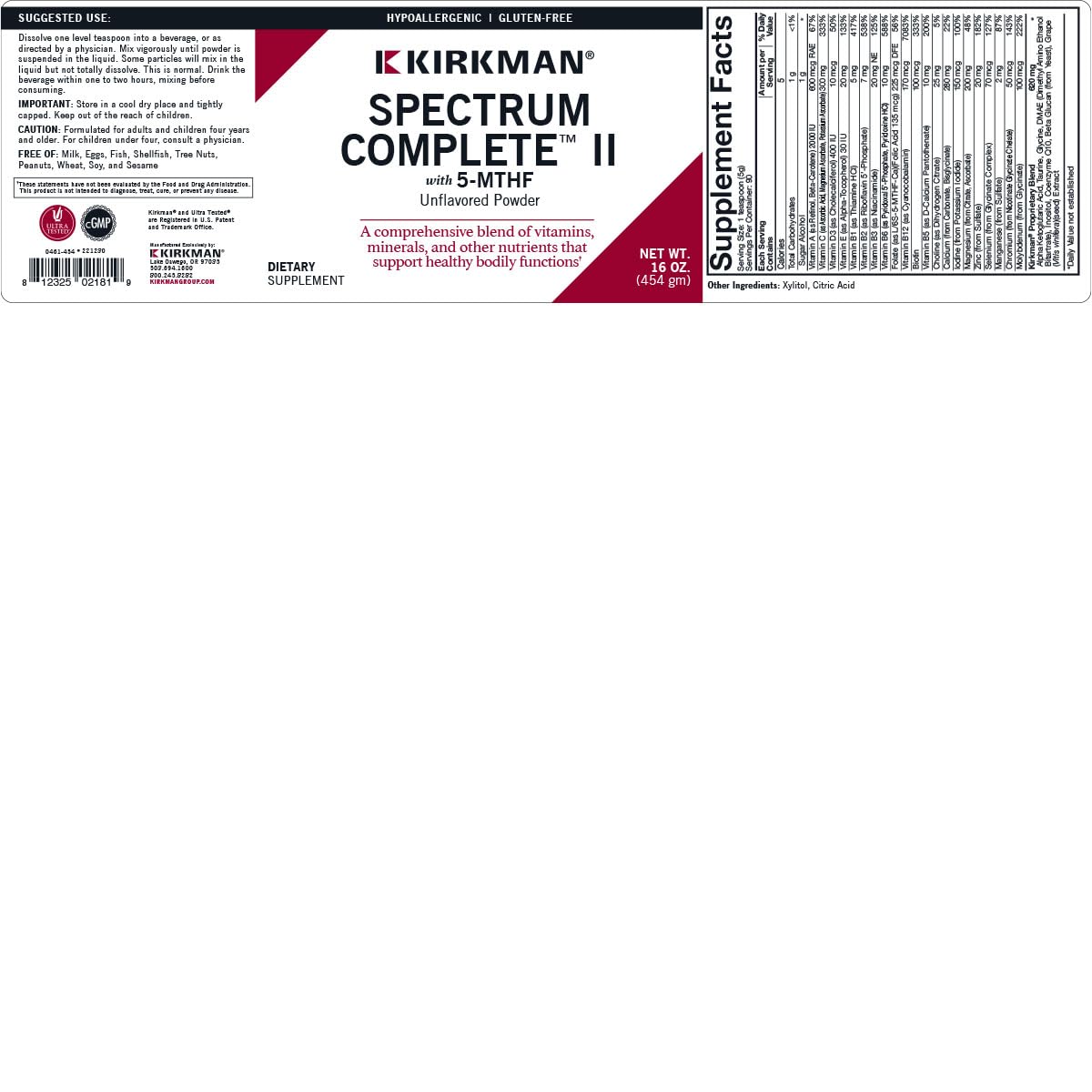 Kirkman Spectrum Complete II Powder - Hypoallergenic - 454 gm/16 oz KirkmanAu supplements