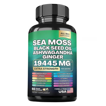 HealthyFinds Sea Moss Black Seed Oil Ashwagandha Ginger Capsules with Turmeric Bladderwrack Burdock & Vitamin C Vitamin D3 with Elderberry Manuka Dandelion Yellow Dock Iodine Chlorophyll ACV HealthyFindsAu supplements