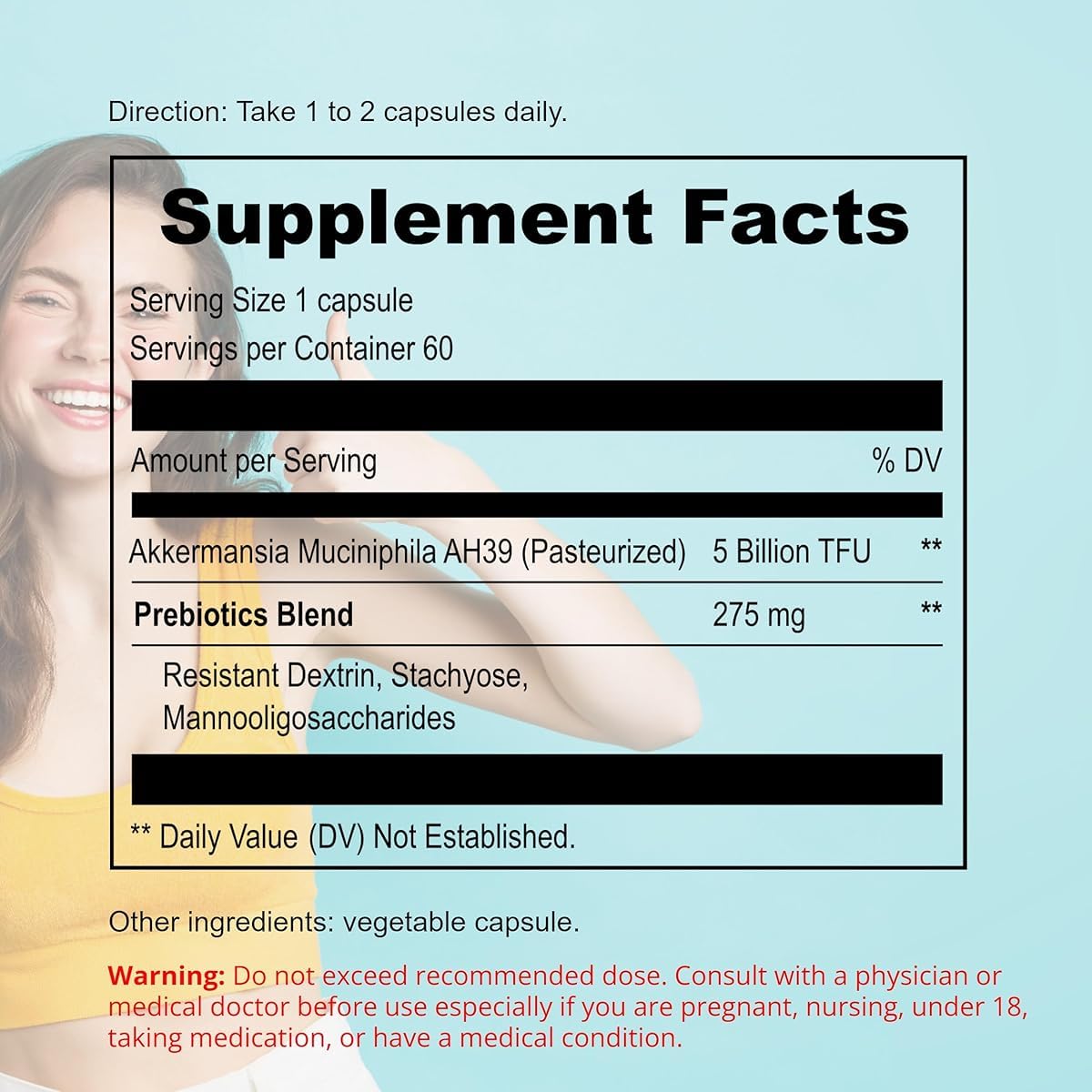 UpNourish Probiotics for GLP-1 Support, 5 Billion TFU Akkermansia Muciniphila for Digestive Health, Leaky Gut, Immunity and Metabolic Health, Prebiotics and Probiotics for Women and Men, 60 Capsules UpNourishAu supplements
