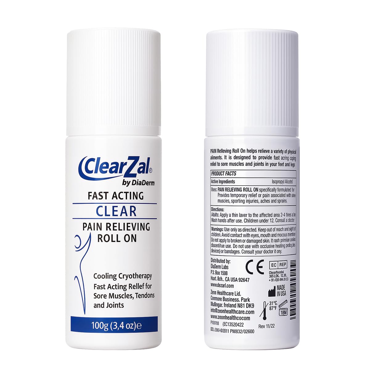 ClearZal Fast Acting Clear Pain Relieving Roll On Cooling Relief of Joint Pain, Muscle Pain, Muscle Soreness, and Swelling from Bruises or Injury - Non-Greasy - Homeopathy, 3.4oz Made in USA ClearzalAu supplements