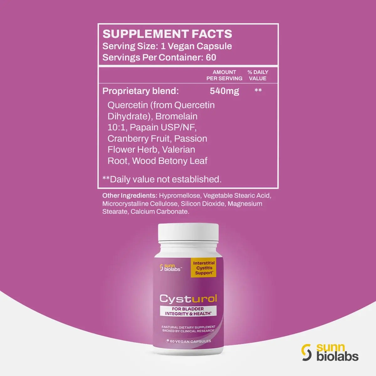 CYSTUROL® Bladder Support Supplement | Interstitial Cystitis (IC) | Bladder Pain | Urinary Tract Health | Clinically Studied Formula for Bladder Inflammation, UTI, Mast Cell Support & Urinary Urgency SUNN BIOLABSAu supplements