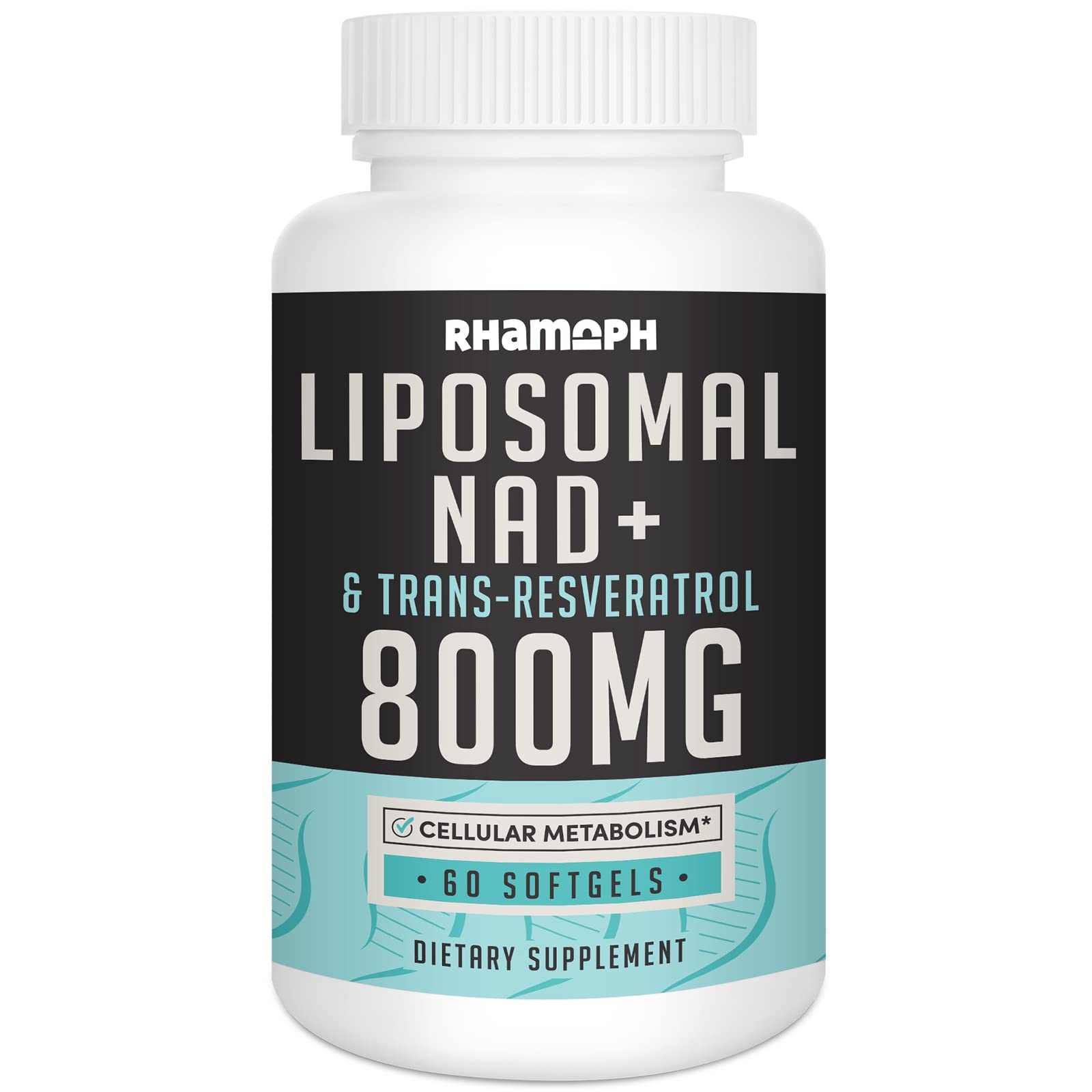 Rhamoph Liposomal NAD+ 800 mg with Trans-Resveratrol 300 mg, Max Absorption, Actual NAD+ Boosting Supplement for Healthy Aging, Cellular Energy, DNA Repair, Longevity - 60 Softgels RhamophAu supplements