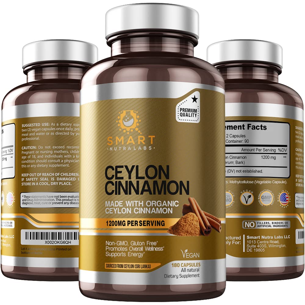 SMART NUTRA LABS Organic Ceylon Cinnamon Supplement 1200mg per SMART NUTRA LABSUS supplements