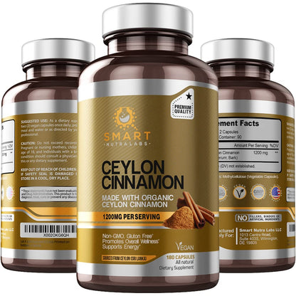 SMART NUTRA LABS Organic Ceylon Cinnamon Supplement 1200mg per SMART NUTRA LABSUS supplements