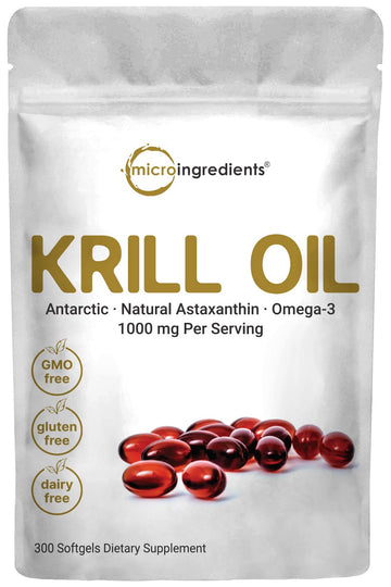 Micro Ingredients Antarctic Krill Oil Supplement, 1000mg Per Serving, 300 Soft-Gels Micro IngredientsUS supplements