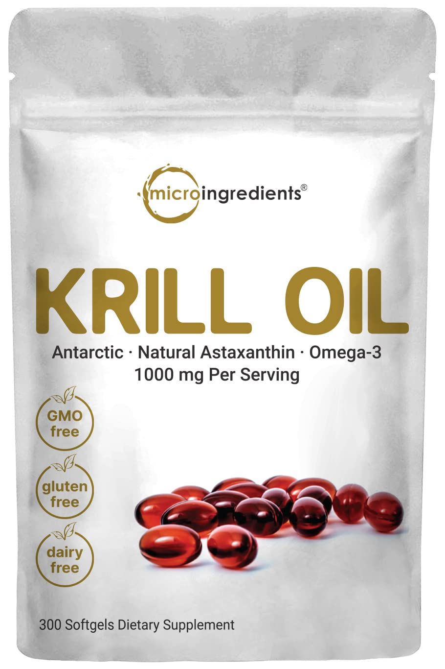 Micro Ingredients Antarctic Krill Oil Supplement, 1000mg Per Serving, 300 Soft-Gels Micro IngredientsUS supplements