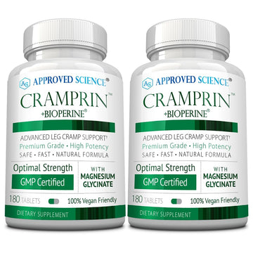 Approved Science Cramprin - High Absorption Magnesium, Vitamin B Complex, BioPerine - Muscle Cramps - 6 Month Supply - 2 Bottles - Vegan Approved ScienceAu supplements