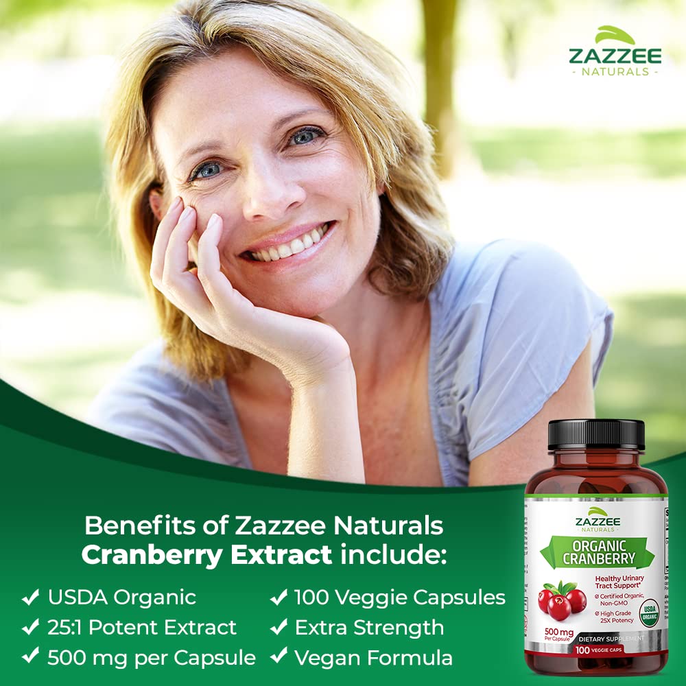 Zazzee USDA Organic Cranberry 25:1 Extract, 12,500 mg Strength, 100 Vegan Capsules ZazzeeUS supplements