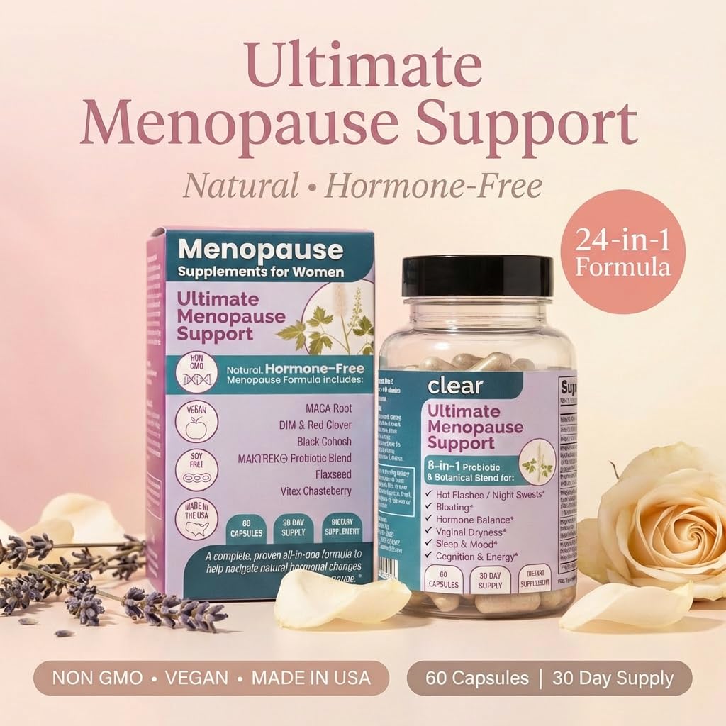Clear Menopause Support for Women | 25-in-1 Formula with Black Cohosh, Dong Quai, Pre & Probiotics | Hot Flashes, Night Sweats, Mood, Sleep & Digestion | Hormone-Free | Made in USA | 60 Capsules Clear ProbioticsAu supplements