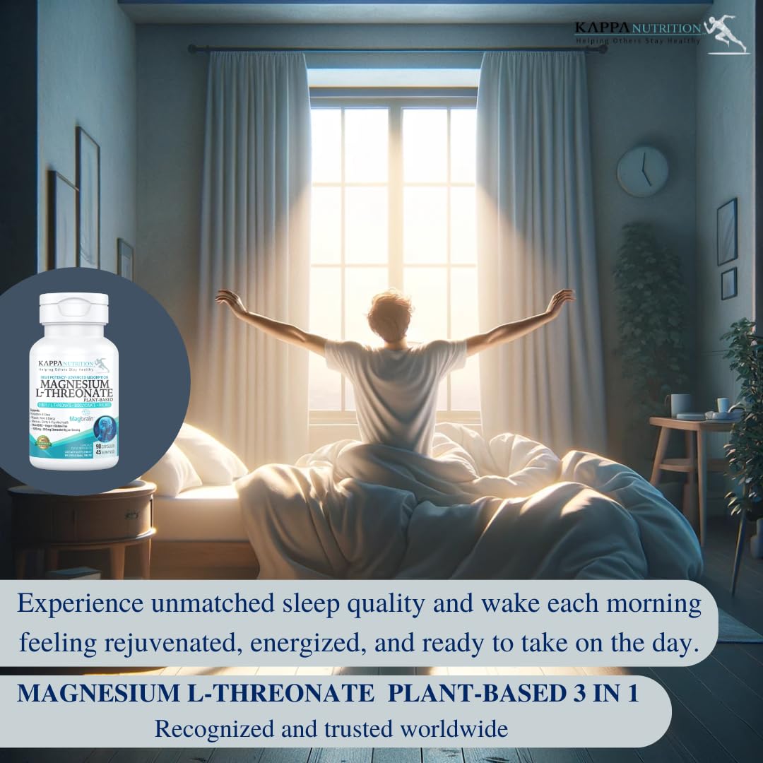 Kappa Nutrition Powered by Magbrain™ Magnesium L-Threonate Plant-Based, 90 Vegan Capsules, 420mg Elemental Magnesium (3 Capsules) from 2,253mg, Brain, Sleep & Muscle Support. KAPPA NUTRITIONAu supplements