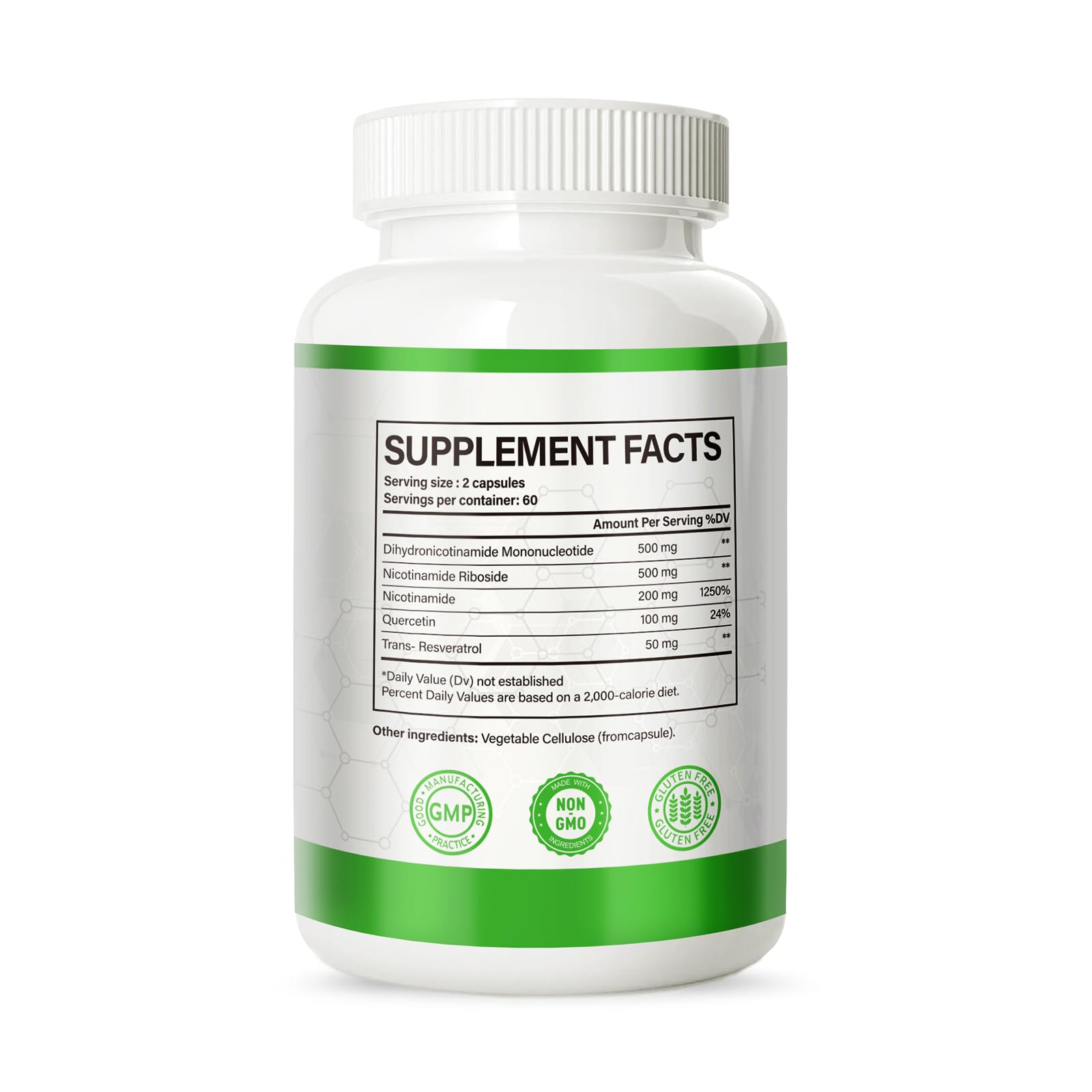 NMNH (Dihydronicotinamide Mononucleotide), NMN Alternative Supplement w/Niacinamide (Vitamin B3), Quercetin, Trans-Resveratrol, Support NAD+, Skin Cell Health*, Anti-Aging & Energy, 120 Caps AshenutriAu supplements