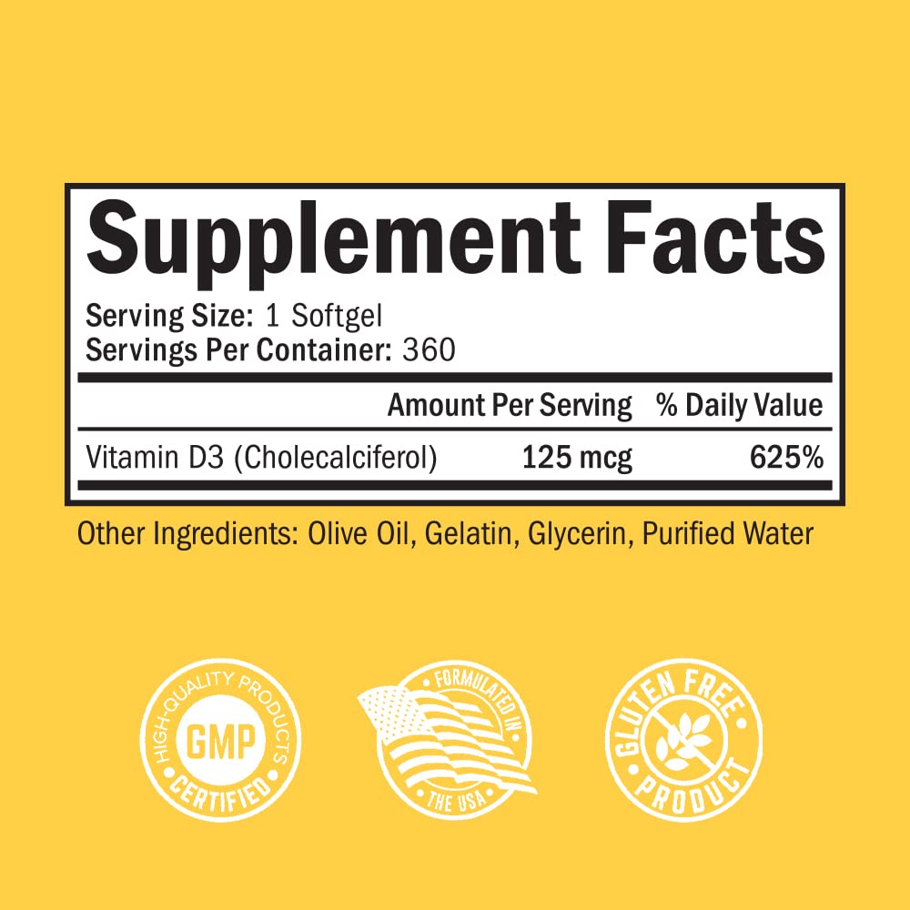 Vitamin D3 5000 IU (125 mcg) Natural Immune Support Supplement, Bone Strength BioSchwartzAu supplements